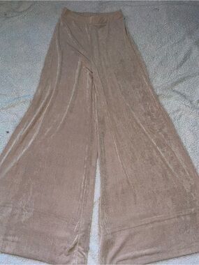 Wide-Leg Velvet Palazzo Pants in Taupe